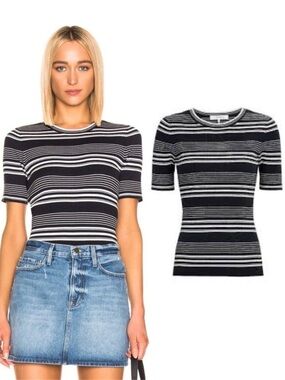 FRAME Striped Rib Knit Tee Navy Multi 70s Style T Shirt